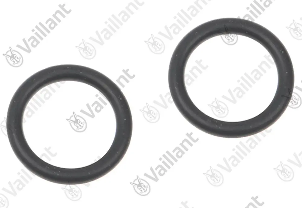 Zwei schwarze O-Ringe von Vaillant auf hellem Hintergrund, geeignet für verschiedene Produkte des Herstellers.